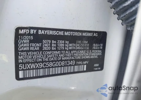 2016 BMW X3 xDrive28I из США, поврежденный, VIN 5UXWX9C58G0D81349